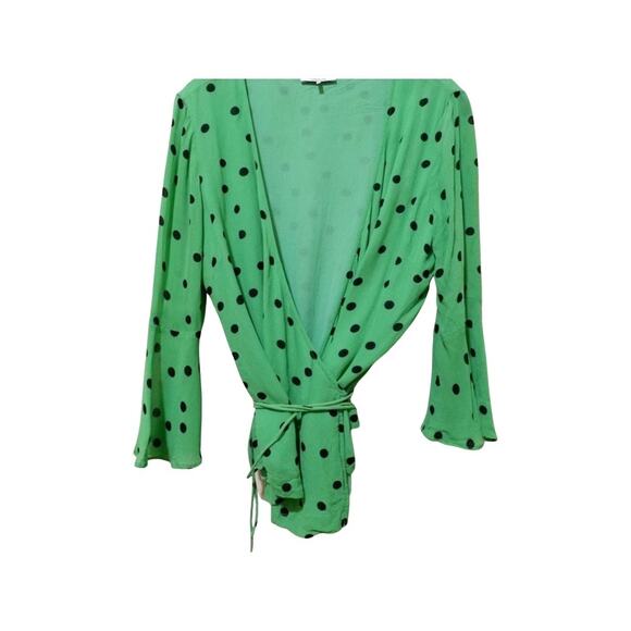 Ganni wrap green polka dot blouse - Picture 3 of 6